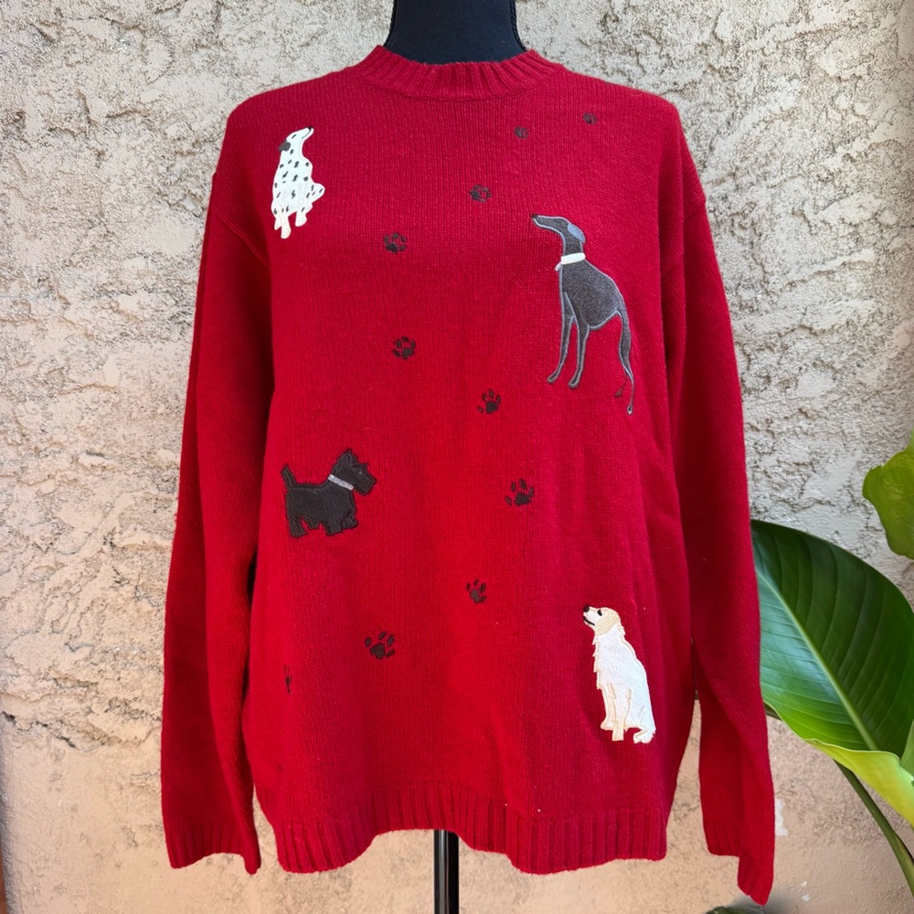 Tulchan 100% Wool Red Dog & Pawprint Sweater